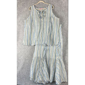 Alain Weiz Skirt Blouse Set Womens 24 Striped Crinkle Lightweight Coastal Artsy